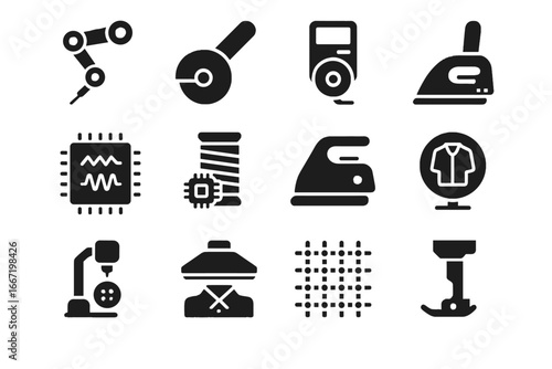 Tool arm icon tailor thread programming grid robot node automated ironing mechanism
