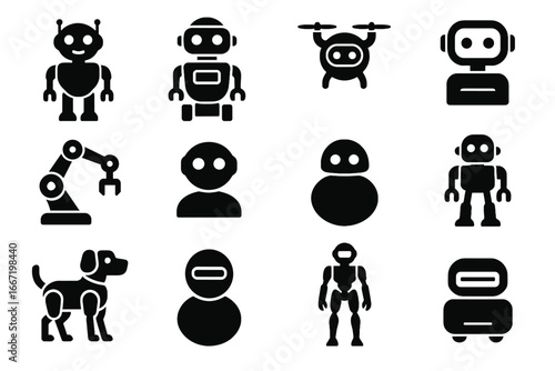 Bot humanoid vector robot icon compact walker futuristic assistant desktop concept