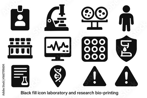 Bio laboratory microscope test plate icon safety set cleanroom scientific data vector