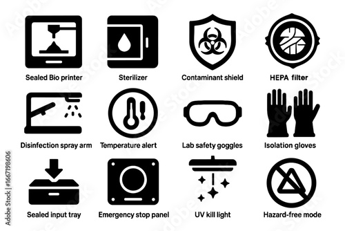 Light alert sterilizer contaminant disinfection panel vector icon printer chamber bio safety