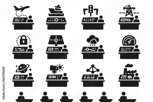 Icon hologram security navigation desk desks dispatch operations vector grid control