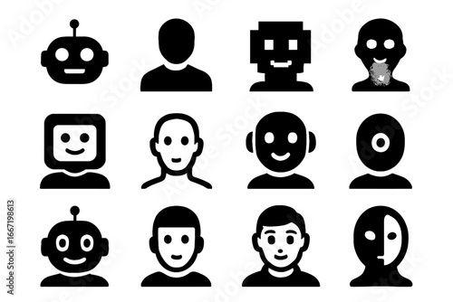 Avatar assistant flat iconography ai icon bot minimalist head cartoon vector
