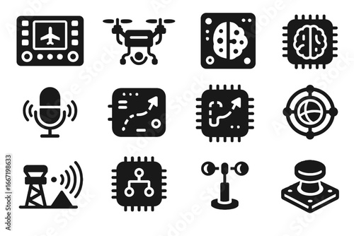 Flight pilot interface module logic ai vector radar icon chip core wind