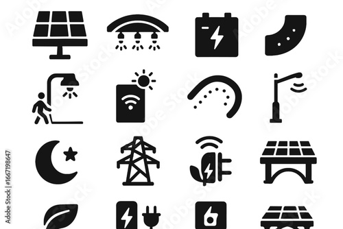 Icons icon bridge battery vector solar lamp power charging led symbol light