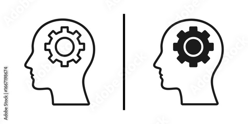 Mindful Gear: A thought-provoking illustration of two silhouettes, each symbolizing the human mind, cleverly enhanced with a gear icon that embodies intellect and thought.