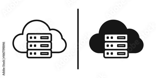 Cloud Server Icons: Two distinct cloud server icons are juxtaposed, embodying the essence of data storage, network infrastructure, and digital connectivity.