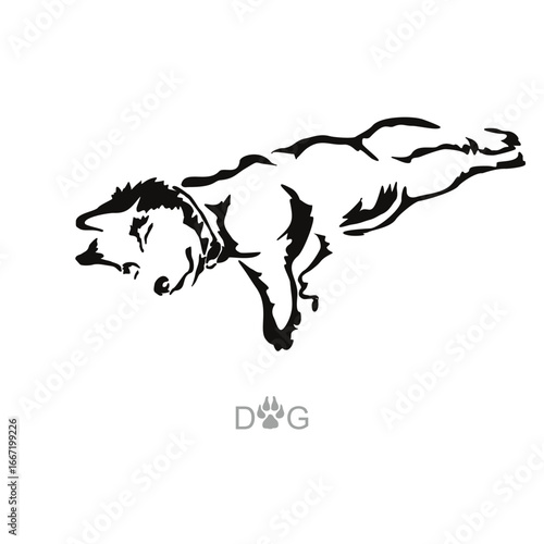 Vector drawing of a dog. Black and white gestalt design of a funny pet. Little doggy. Cute animal illustration.