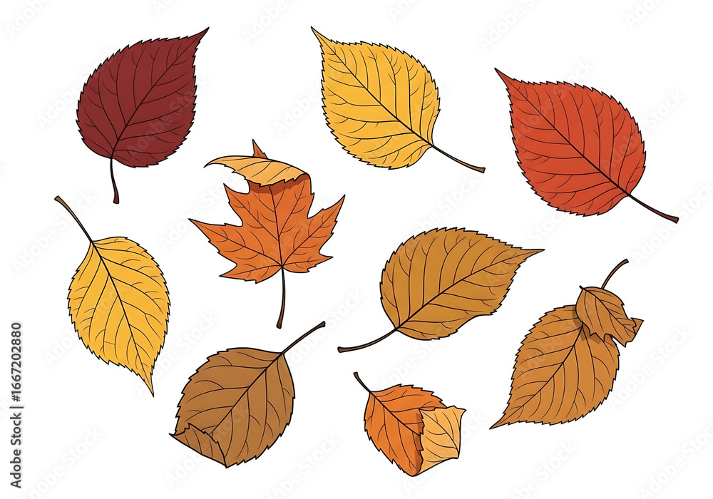 Obraz premium A collection of autumn leaves in various shades of red, orange, and yellow, displayed against a striking black background.