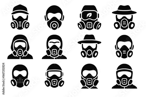 Mask masks hiking icon smart travel pollution adaptive desert outdoor vector