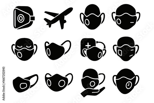 Modular smart air icon universal relief mask travel portable vector icons