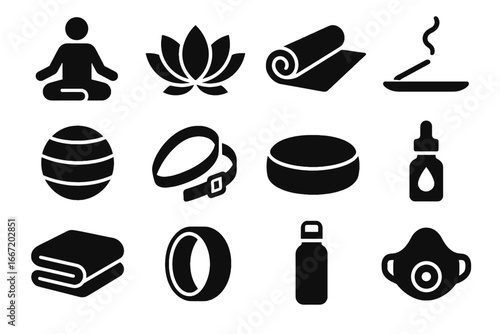 Virtual wheel strap pose icons icon vector water yoga essential mat flower