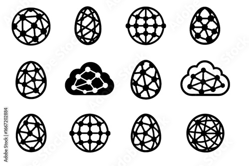 Net icon grid decentralized mesh cocoon orb connected network vector cyber web