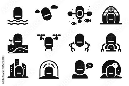 Floating greenhouse capsule vector mars water ai eco arms icon energy