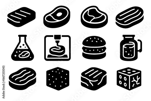 Chunk dish petri bioengineered icons burger meat cellular flask sample icon vector