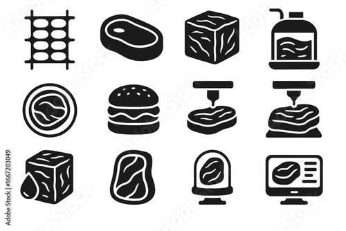 Vector grown display culture meat slice steak scaffold lab cultured icon digital