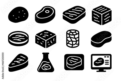 Cultured protein vector flask lab culture icons block digital icon bioreactor meat