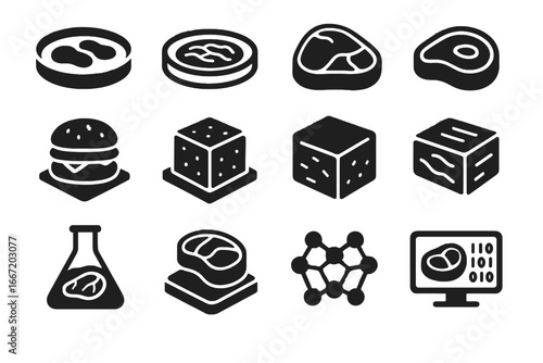 Interface flask vector sample steak futuristic icon meat synthetic lab icons