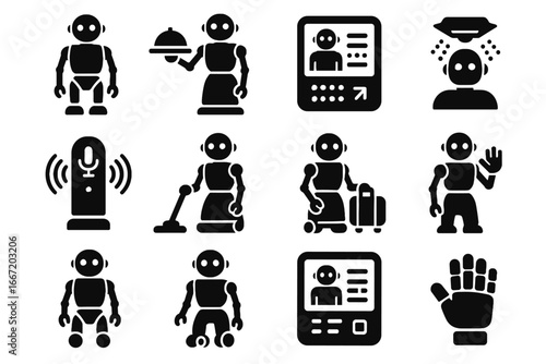 Gesture icon robotic vector butler wheels voice hand smart interface recognition