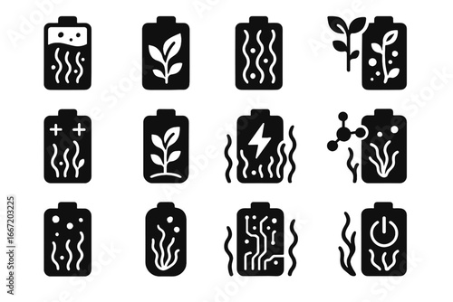Vector digital hydrogen battery icon energy cell fuel hybrid algae icons core
