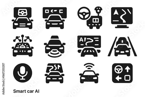 Icons module steering system vector digital autonomous panel icon smart pad car