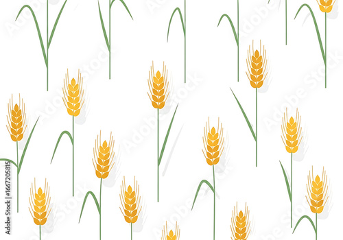 A repeating pattern of stylized wheat stalks in yellow and white, set against a black background, evokes a sense of harvest and abundance.