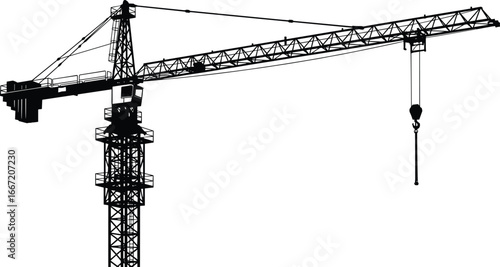Tower crane silhouette, construction equipment, heavy lifting machine, industrial skyline, building site, engineering structure, urban development, architecture tool, steel framework