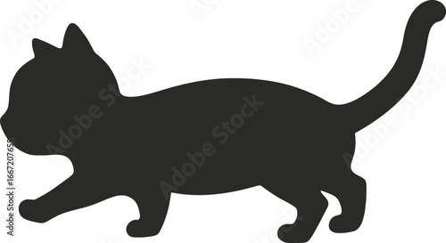 Simple silhouette of a black cat walking gracefully across a light-colored surface silhouette