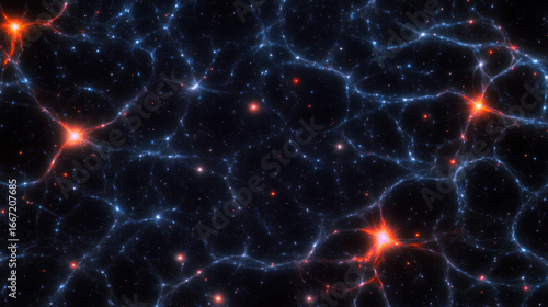 Mesmerizing infinite galactic sky with luminous nebula veins glowing in vibrant orange and blue hues, surrounded by countless stars and cosmic dust, evoking sense of wonder and vastness