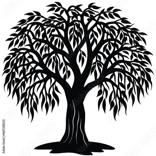 willow tree silhouette vector art design