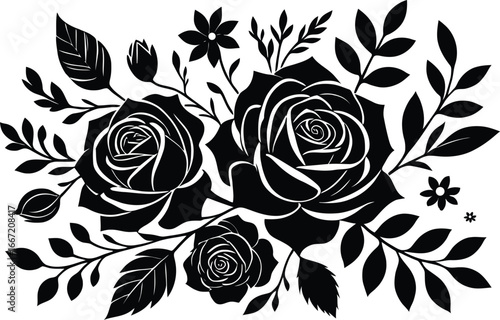 Elegant black roses and foliage arrangement silhouette for romantic and vintage designs silhouette