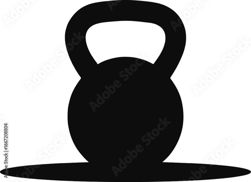 Silhouette of a black kettlebell centered on a simple platform for fitness and weightlifting sports. silhouette