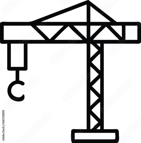 Construction Crane with Hook Black Outline Icon Vector Illustration