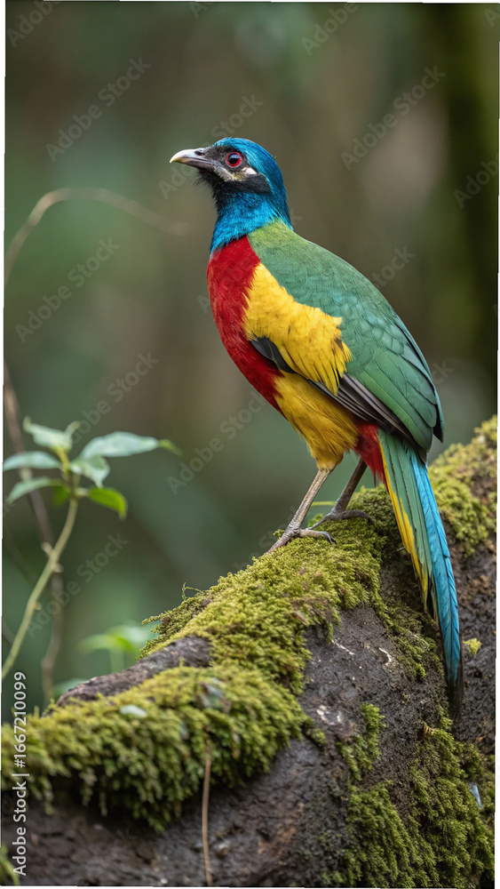 Fototapeta premium Blue headed red throated green yellow bird image