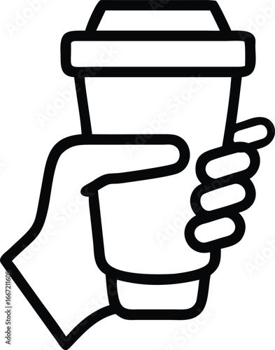 Hand Holding Takeaway Coffee Cup Line Icon Reusable Mug Outline Symbol Vector for Cafe Drink To Go Eco Lifestyle Beverage