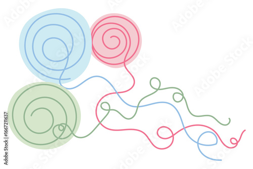 Sketch yarn ball minimal skein of woolen drawing line art. Yarn ball cotton wool hand drawn line concept with white ioslated background. Abstract,vector,illustration.
