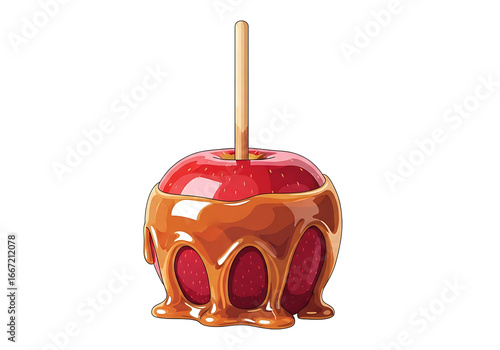 A delectable caramel-coated , presented against a stark black backdrop, is a tempting treat.