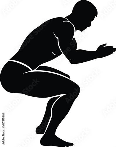Man Doing Squat Silhouette Fitness Exercise Vector Illustration