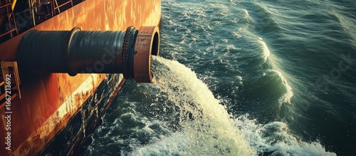 Industrial Discharge, A Ship's Waste Pipe Releasing Effluent into the Ocean
