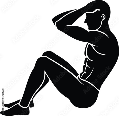 Man Doing Sit-Up Silhouette Fitness Exercise Vector Illustration