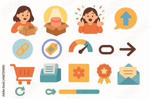 E-commerce, shopping flat icon set. retail, sales, delivery icons flat collection