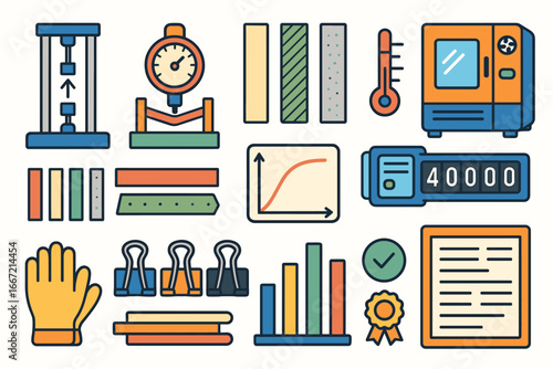 Office and productivity flat icon set. stationery, tools, and graphs flat collection