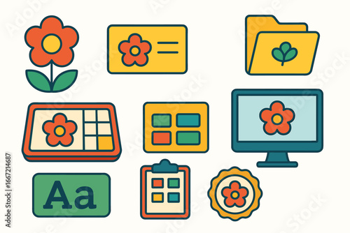 Flower shop business line icon set. storefront, gardening symbols in outline style