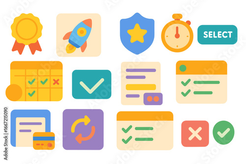 Business, productivity flat icon set. achieve more with these essential flat icons.