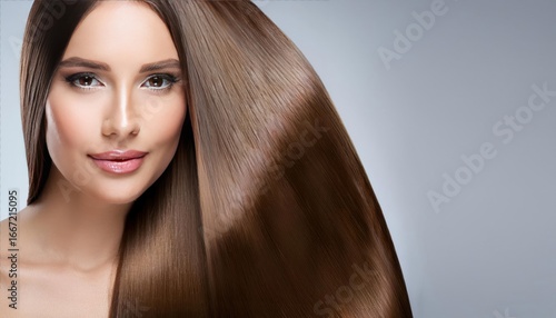Beautiful Model with Shiny Long Brown Hair for Keratin Straightening and Hair Product Promotion