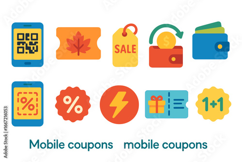 Shopping and discount flat icon set for retail and ecommerce applications