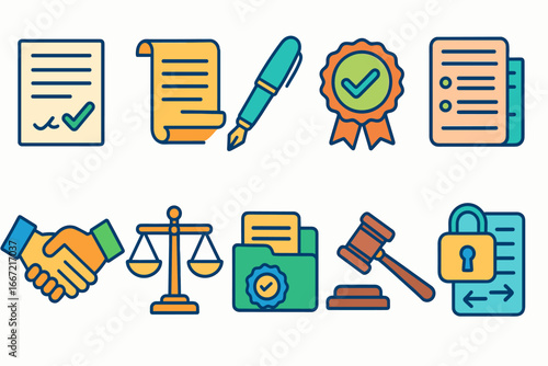 Legal, office outline icon set. professional, document icons for business