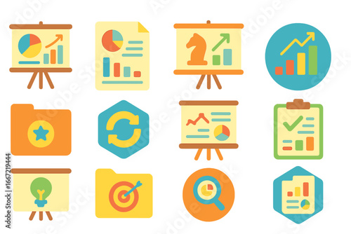 Business and analytics flat icon set. data, strategy, marketing icons collection