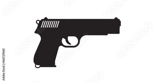 Handgun Silhouette Graphic Design Element Black and White Silhouette