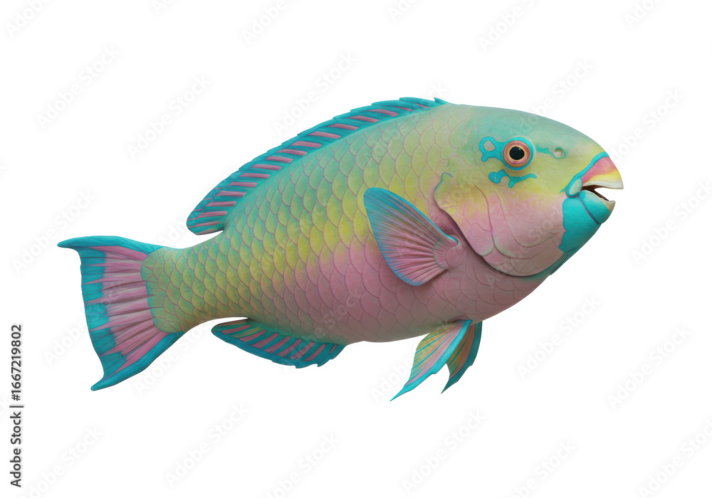 Fototapeta premium Isolated Colorful Parrotfish with Vibrant Scales, Marine Life