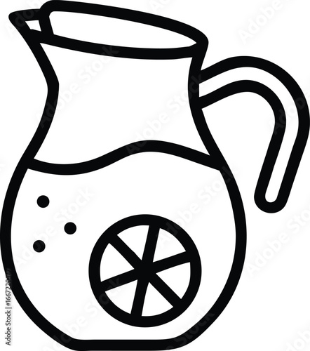 Pitcher with Lemonade and Lemon Slices Minimalist Line Drawing Vector Illustration